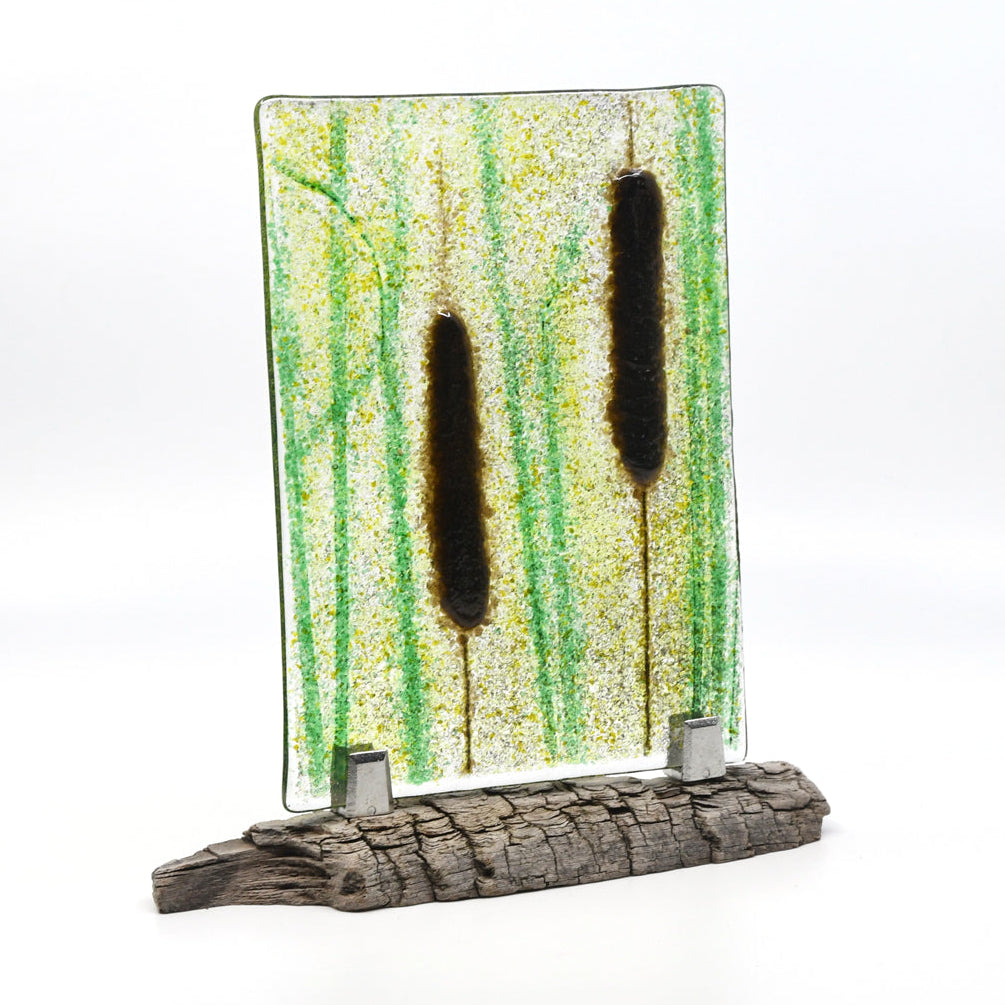 Fused Glass Suncatcher - Cattails - by Heather Dawson