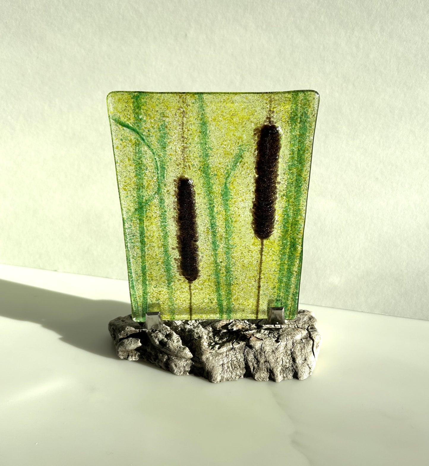 Fused Glass Suncatcher - Cattails - by Heather Dawson