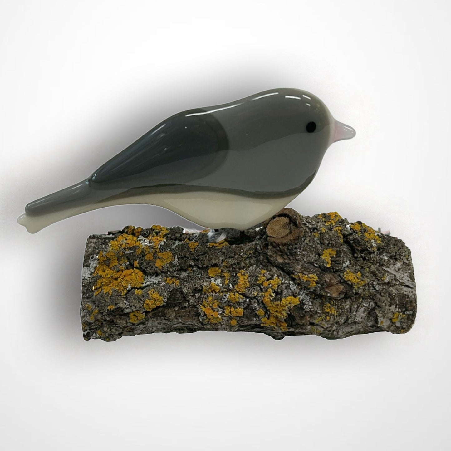 Fused Glass Birds on Wood Branches - Junco