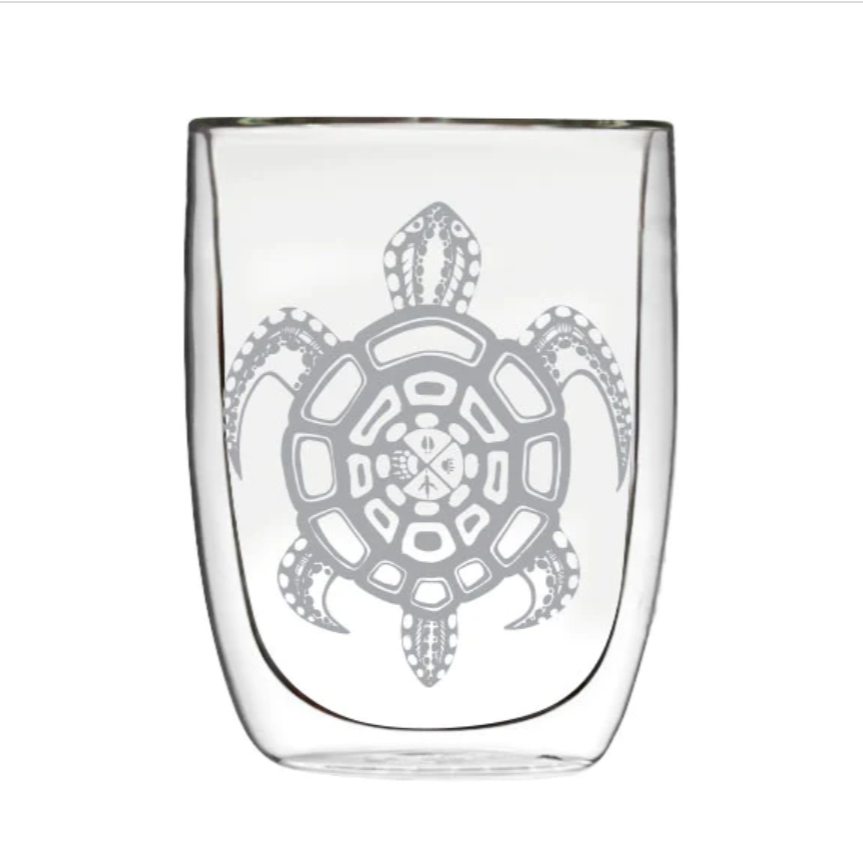 Indigenous Art Double-Wall Glass Mug - Turtle