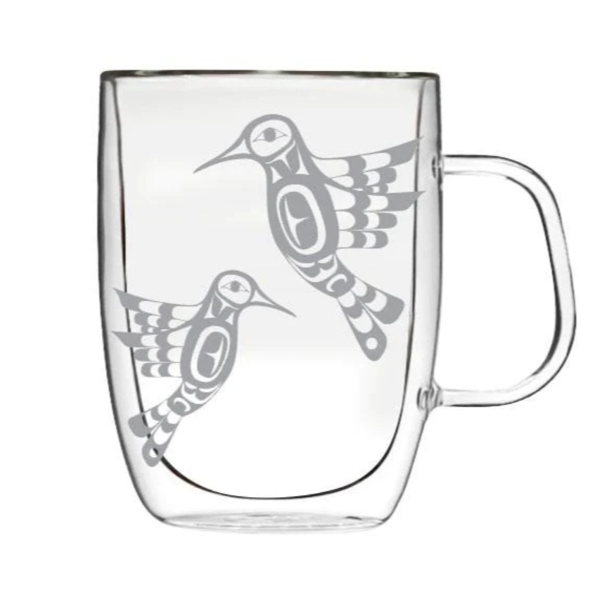 Indigenous Art  Double-Wall Glass Mug -  Hummingbird