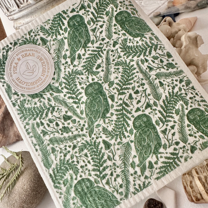 "Archimedes" Owl Design Swedish Dishcloth