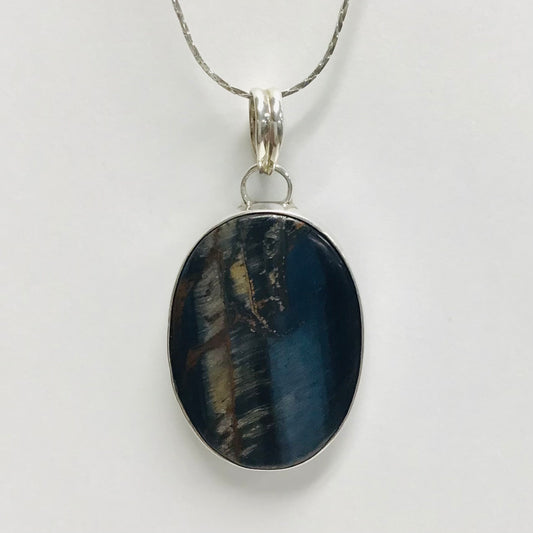 Large 925 Silver Pendants - Blue Tiger's Eye stone