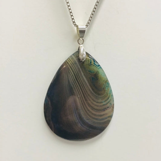 Blue and Copper Teardrop Cut  Agate Necklace