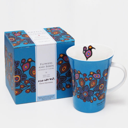 Indigenous Art Porcelain Mug - Norval Morrisseau Flowers and Birds