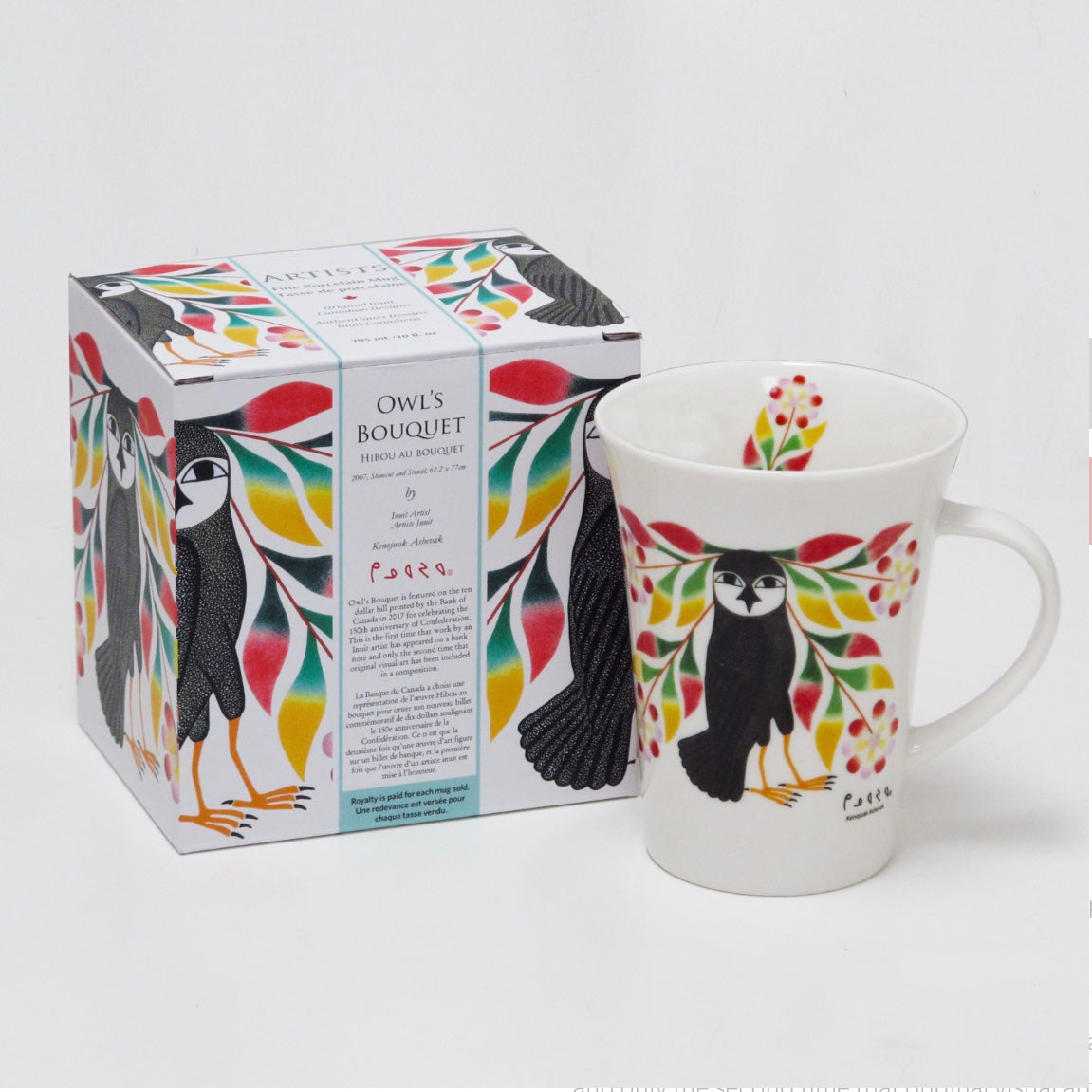 Indigenous Art Porcelain Mug - Kenojuak Ashevak Owl's Bouquet