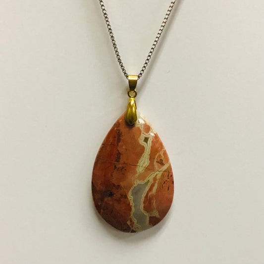 Orange and Cream Teardrop Cut Agate Necklace