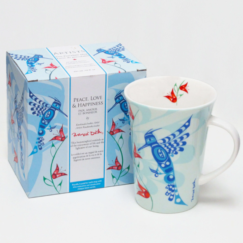 Indigenous Art Porcelain Mug - Francis Dick Peace, Love and Happiness