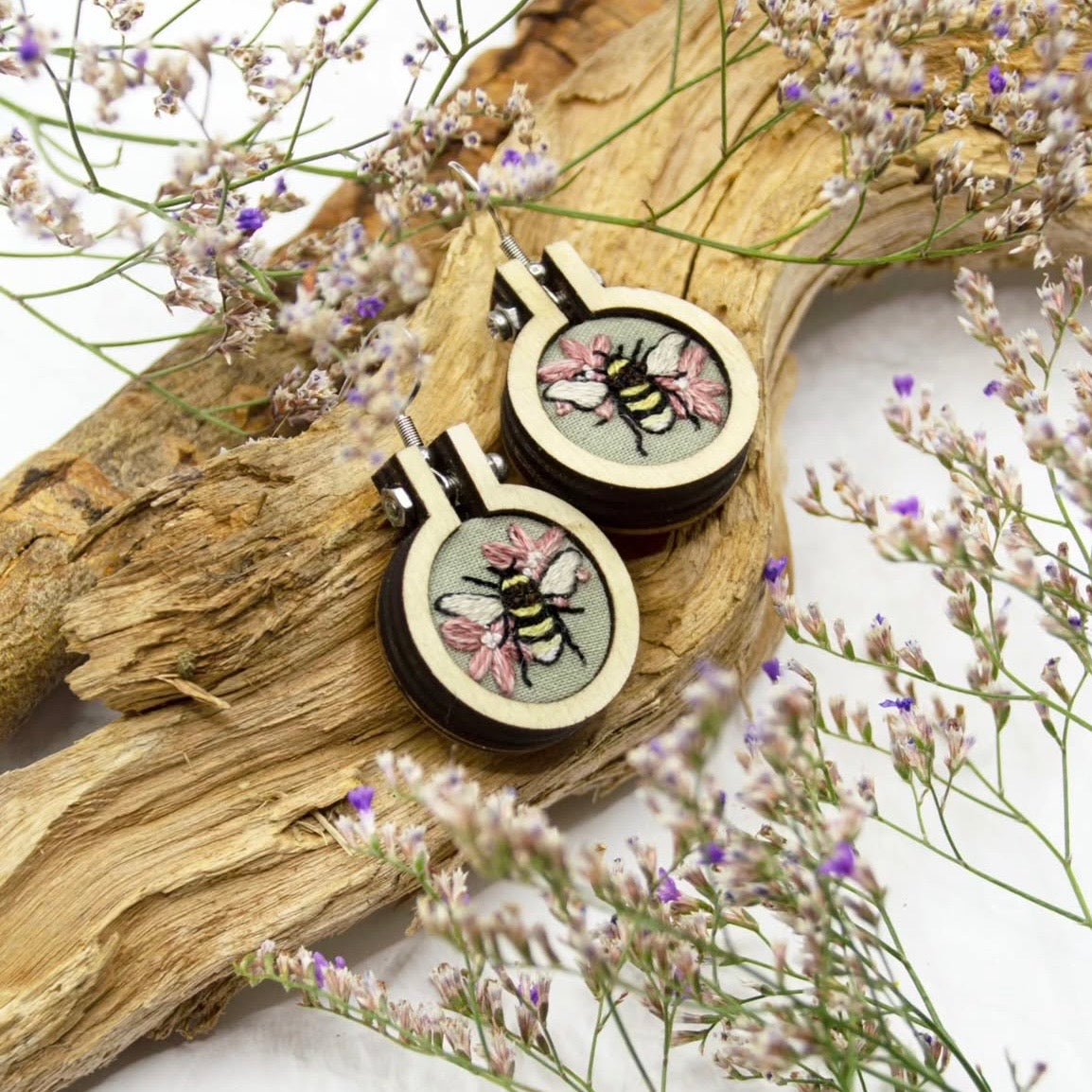 Embroidery Earrings Bees