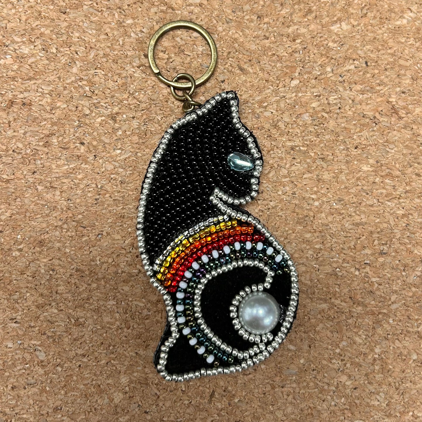 Warm Toned Beaded Cat Keychain