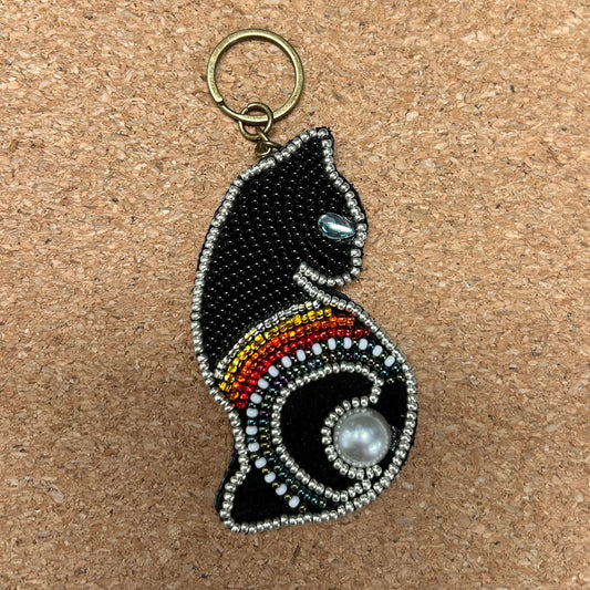 Warm Toned Beaded Cat Keychain