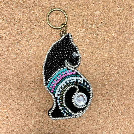 Cool Toned Beaded Cat Keychain