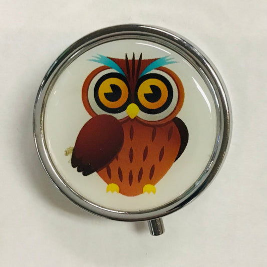 Orange Feathered Owl Pill Box