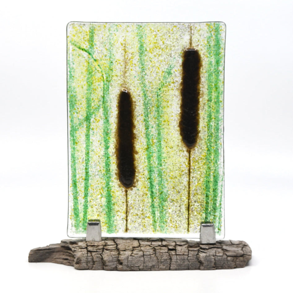 Fused Glass Suncatcher - Cattails - by Heather Dawson