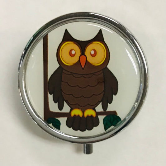 Brown Feathered Owl Pill Box