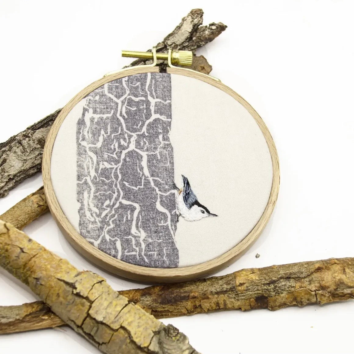 4 inch Embroidery Hoop Nuthatch