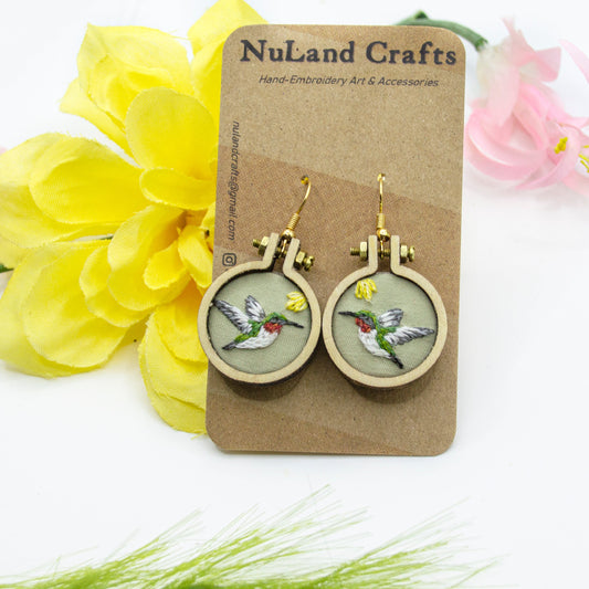 Embroidery Earrings Hummingbird
