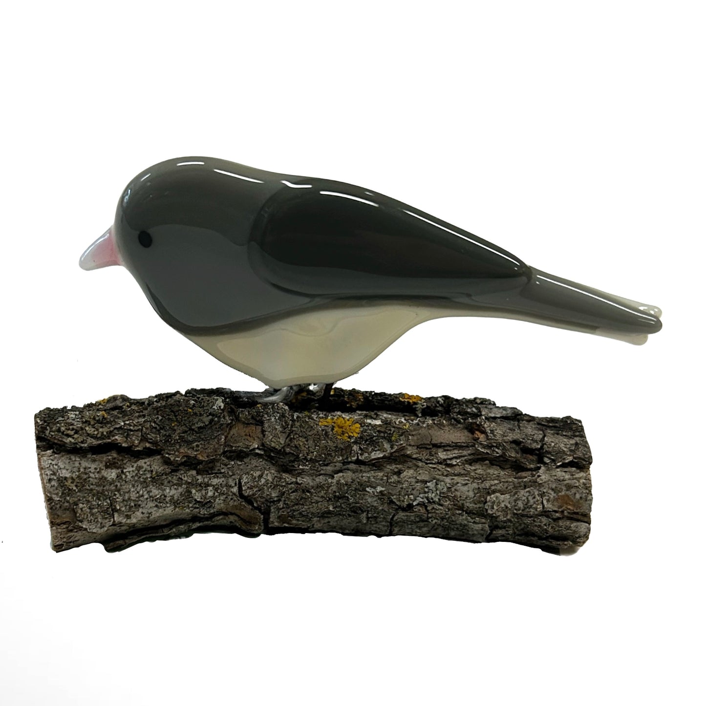 Fused Glass Birds on Wood Branches - Junco