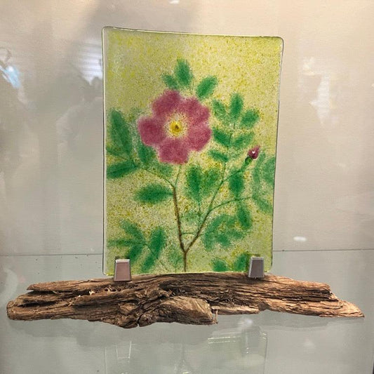 Fused Glass Suncatcher Standup - Wild Rose - by Heather Dawson