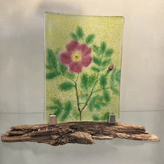 Fused Glass Suncatcher Standup - Wild Rose - by Heather Dawson