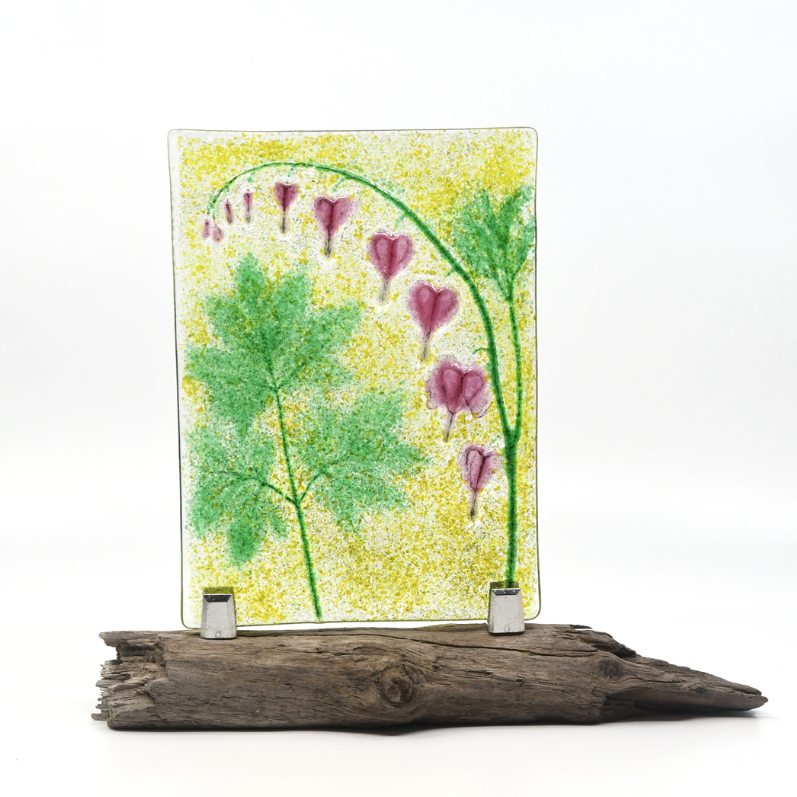 Fused Glass Suncatcher Standup - Bleeding Heart - by Heather Dawson