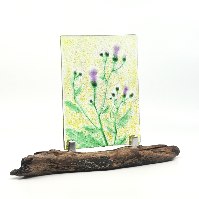 Fused Glass Suncatcher Standup - Thistle - by Heather Dawson