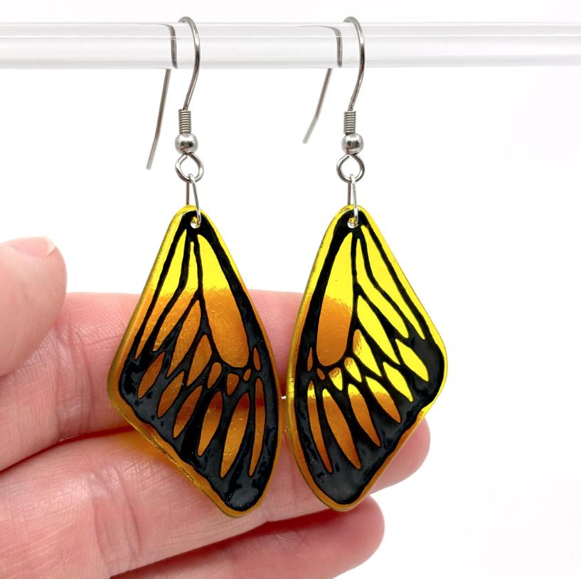 Yellow Glass Butterfly Wing Earrings - by Heather Dawson