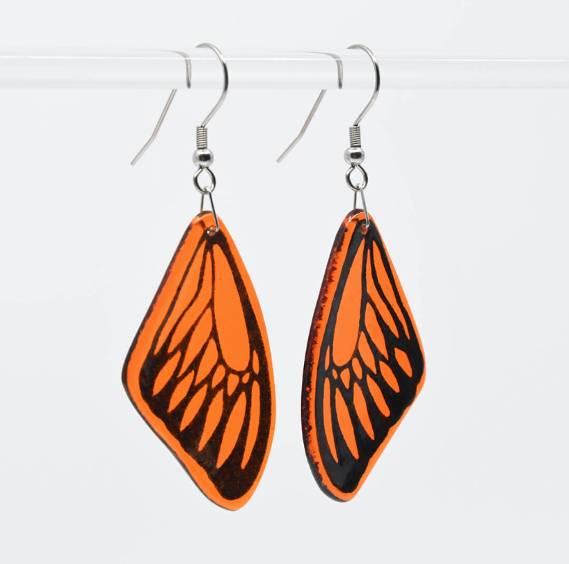 Orange Glass Butterfly Wing Earrings - by Heather Dawson