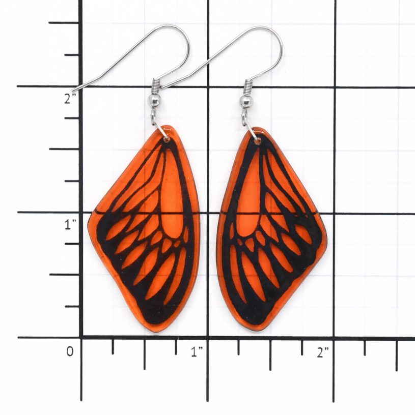 Orange Glass Butterfly Wing Earrings - by Heather Dawson