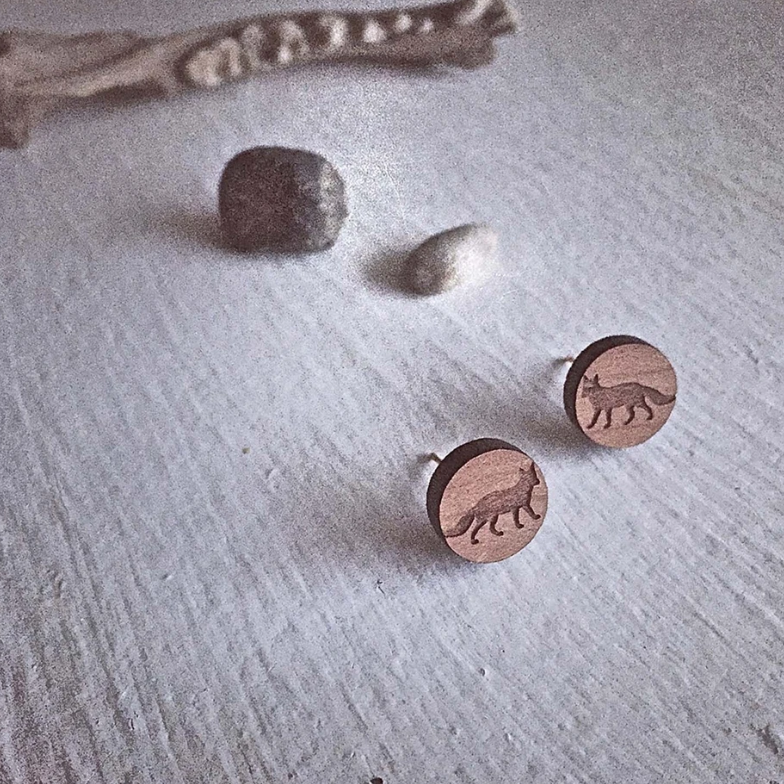 "Tokala" Fox Cherrywood Stud Earrings
