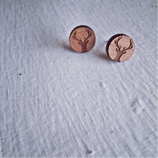 "Wapiti" Deer with Antlers Stud Earrings