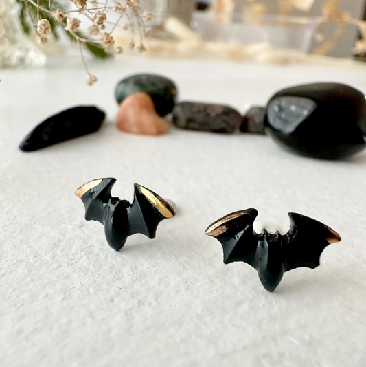 "Lugosi" Porcelain Bat Stud Bird Earrings