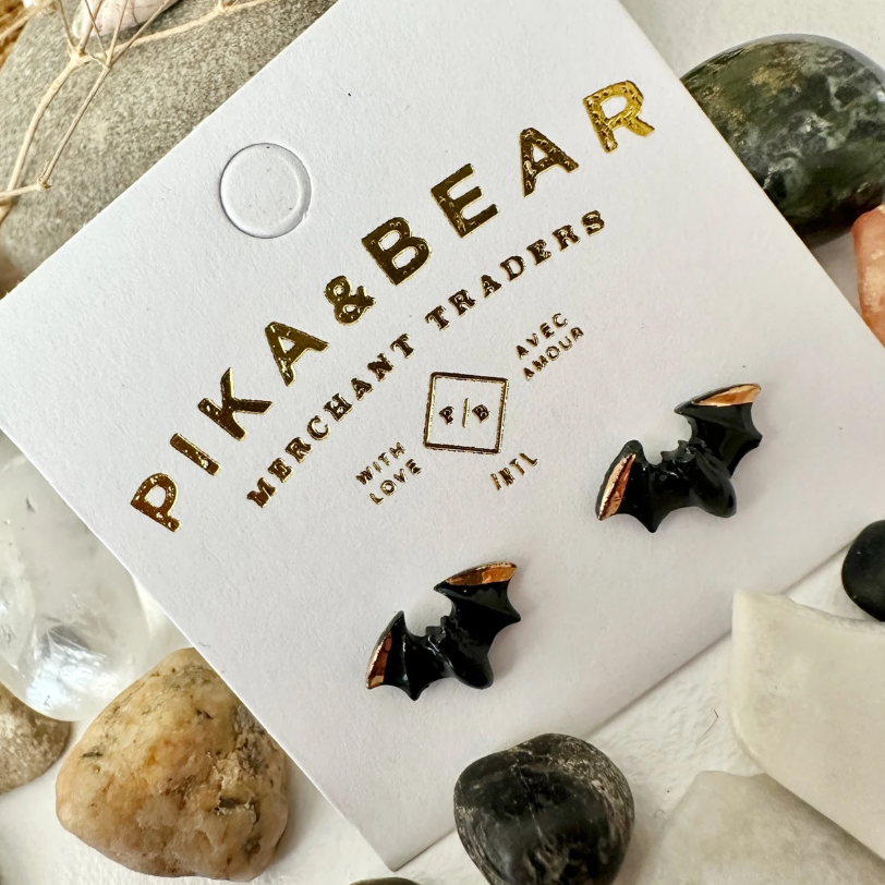 "Lugosi" Porcelain Bat Stud Bird Earrings