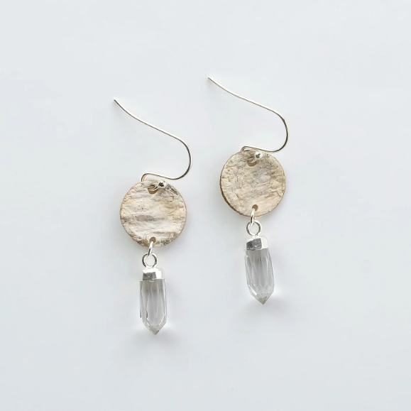 Steorra Birch Bark Earrings with Quartz Crystal