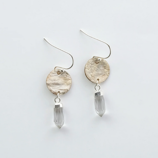 Steorra Birch Bark Earrings with Quartz Crystal