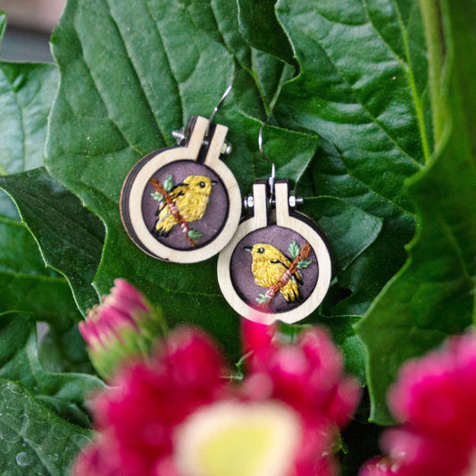 Embroidery Earrings Yellow Warblers