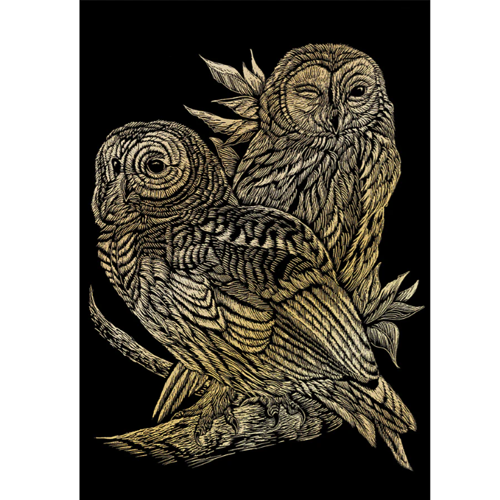 craft pictured with two stylized owls on a black background