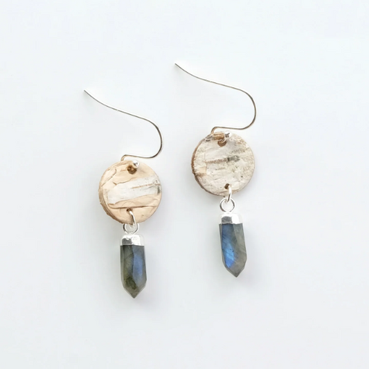 Steorra Birch Bark Earrings with Labradorite Points