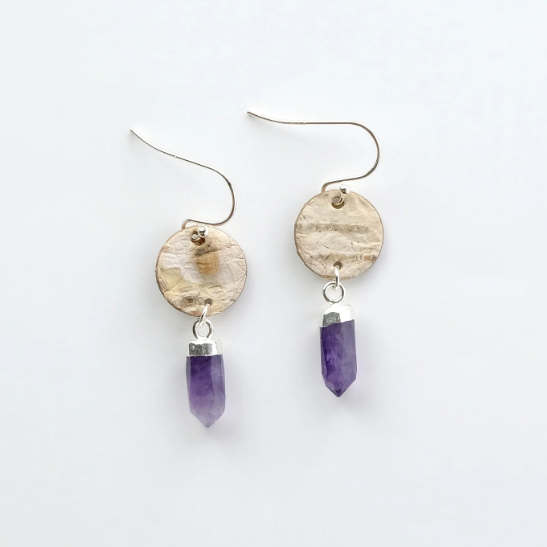 Steorra Birch Bark Earrings with Amethyst Points