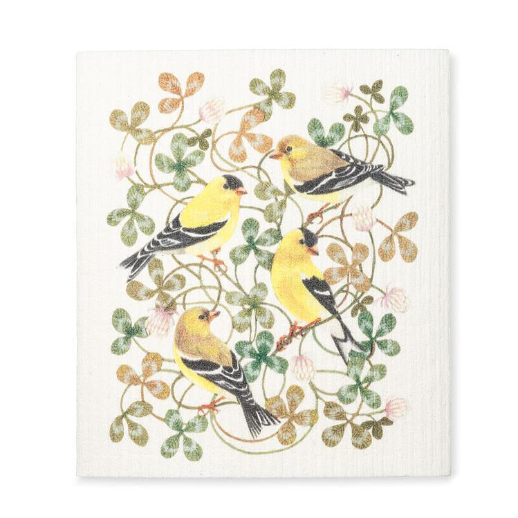 Yellow-Finches & Clover Dishcloth