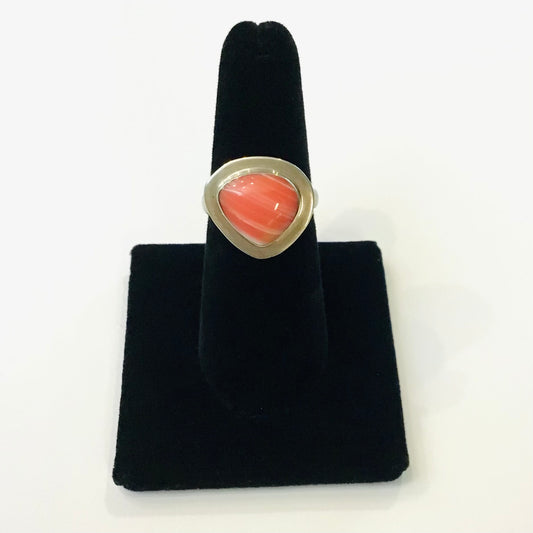 Peach Agate Silver Ring