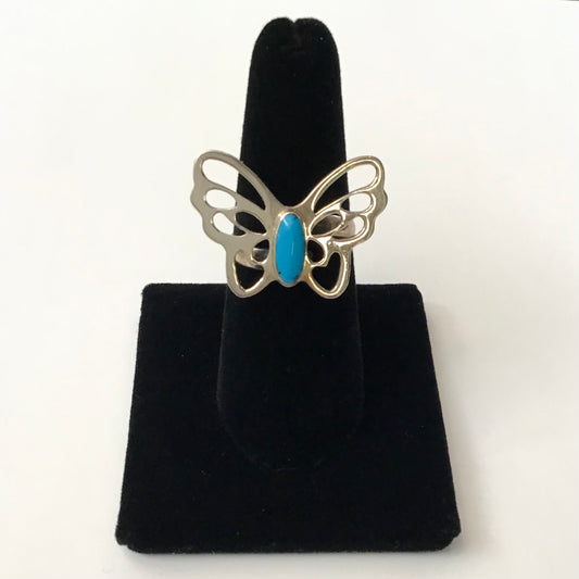 Dark Turquoise Butterfly Silver Ring