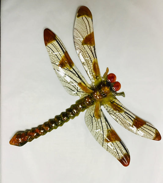 Metal Dragonfly Wall Plq - Tan