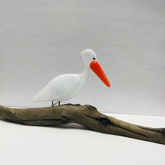 Fused Glass Birds on Wood Branches - Pelican