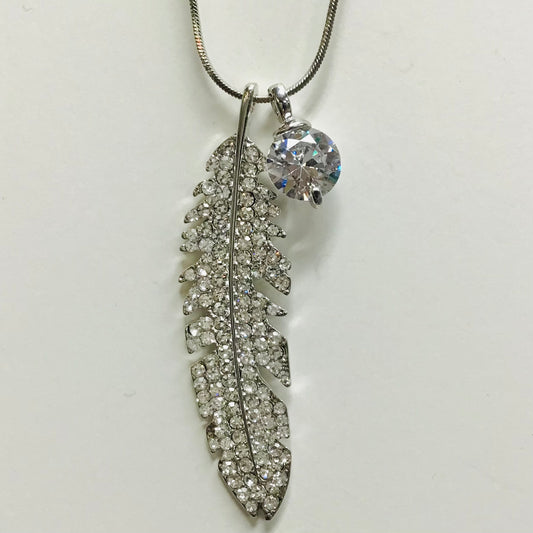 Carmel Fashion Necklace - Feather with Cubic Zirconia