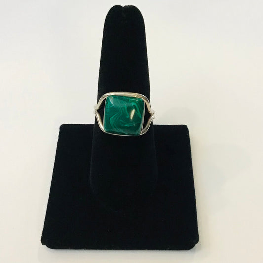 Square Malachite Silver Ring